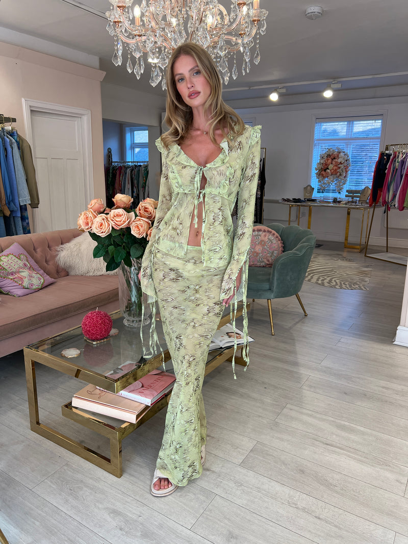 FIFI CHIFFON GREEN BLOUSE & SKIRT SET