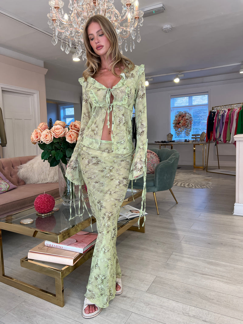 FIFI CHIFFON GREEN BLOUSE & SKIRT SET