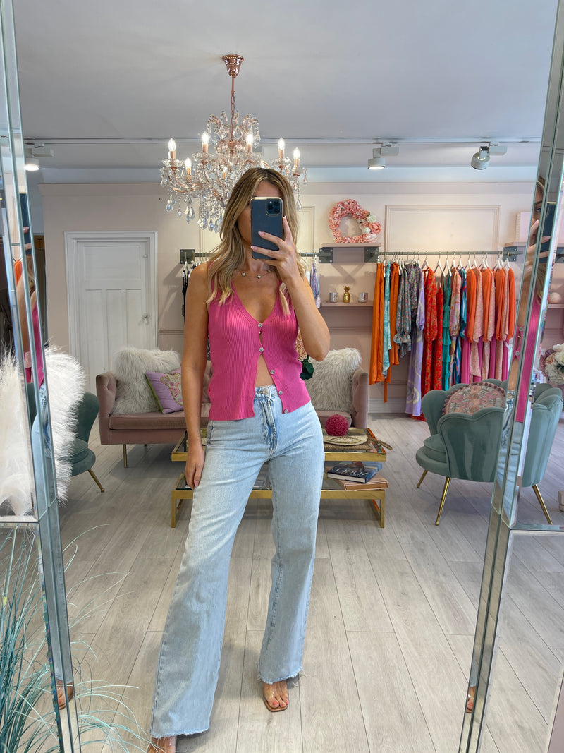 PINK RIBBED WAISTCOAT STYLE VEST TOP