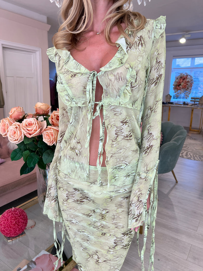 FIFI CHIFFON GREEN BLOUSE & SKIRT SET