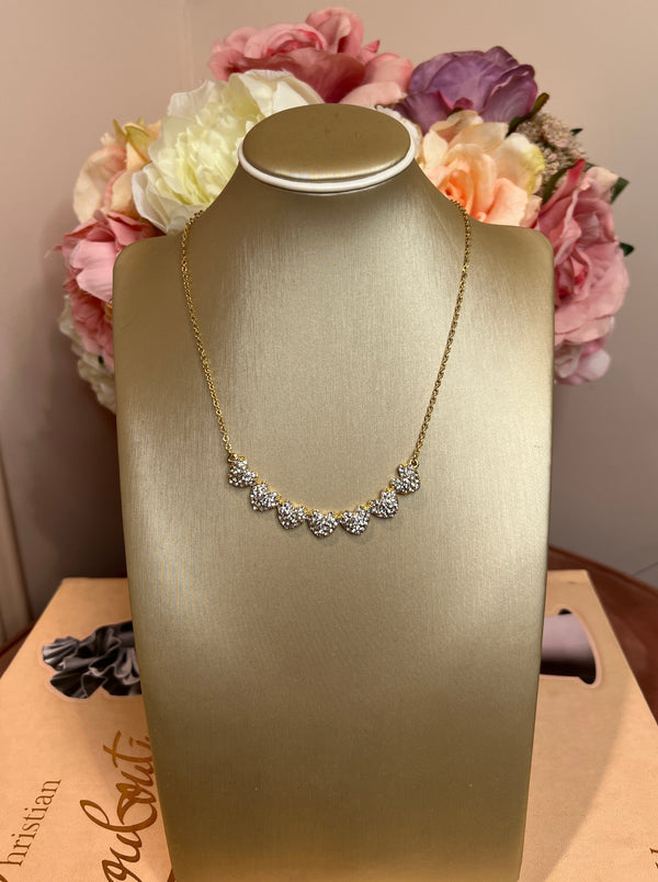 GOLD AND DIAMANTE ROW OF HEARTS NECKLACE