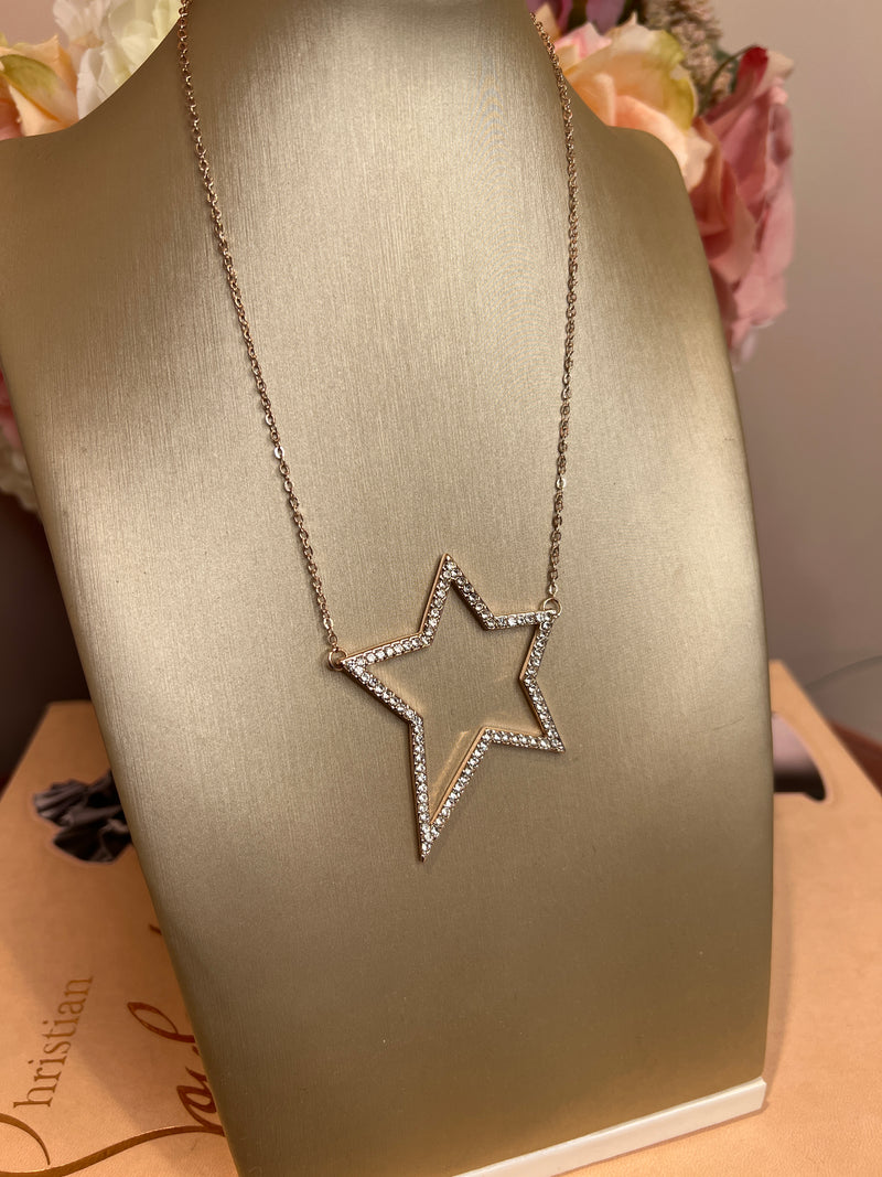 ROSE GOLD AND DIAMANTE OVERSIZED STAR NECKLACE