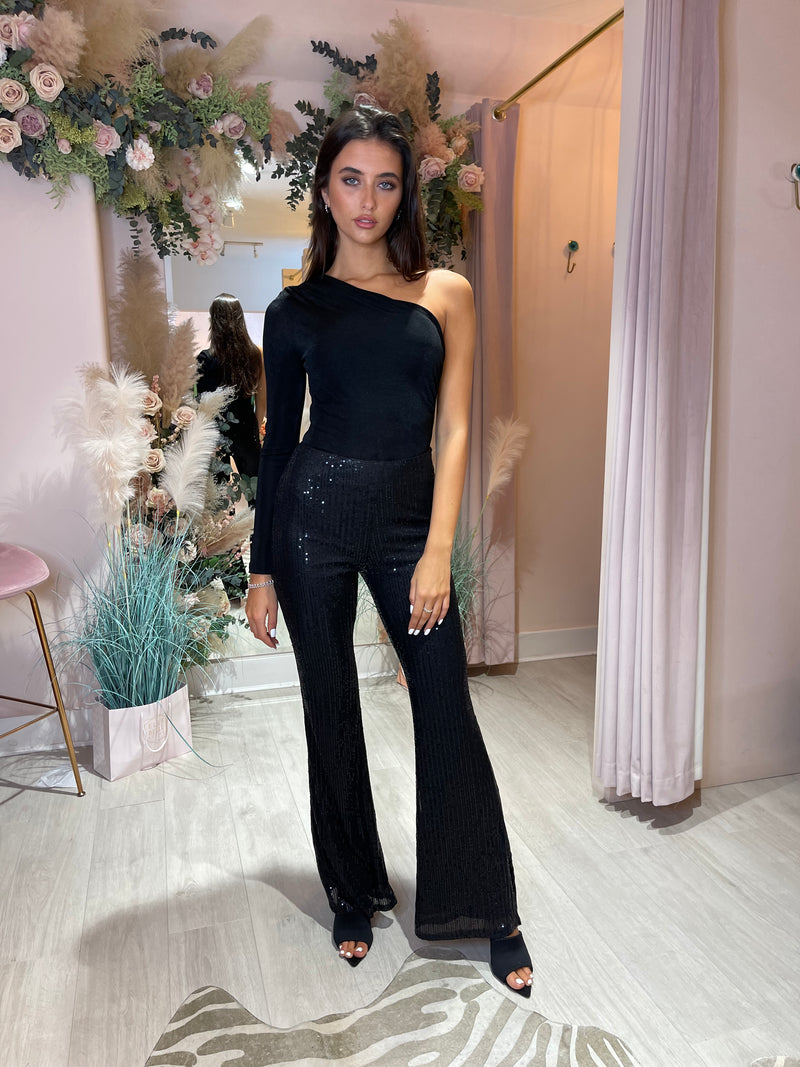 CLARA BLACK SEQUIN FLARED TROUSER