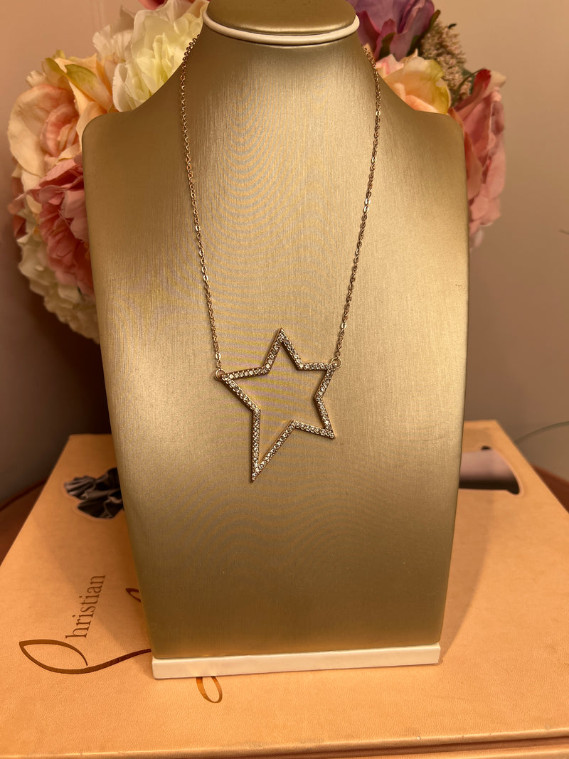 ROSE GOLD AND DIAMANTE OVERSIZED STAR NECKLACE