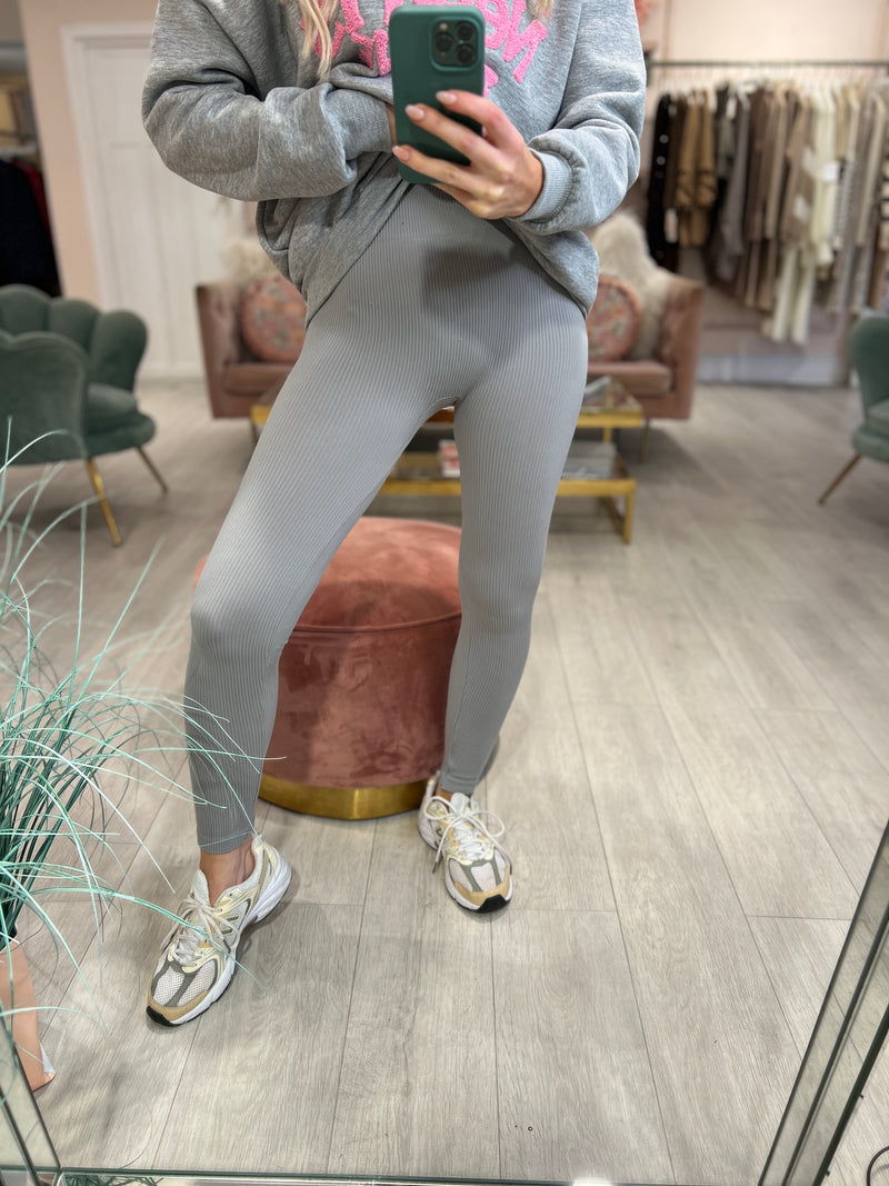 SOFIA GREY RIBBED LEGGINGS