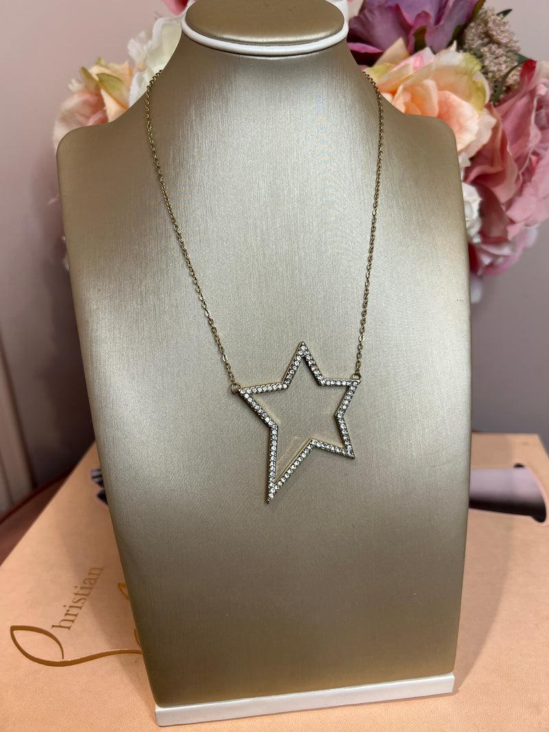 ALL GOLD AND DIAMANTE OVERSIZED STAR NECKLACE