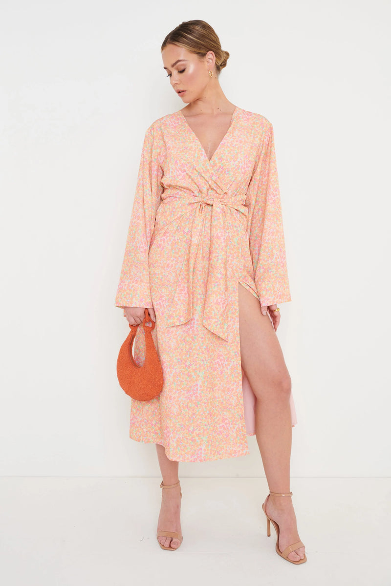 JOSEPHINE FLORAL KNOT DRAPE MIDAXI DRESS