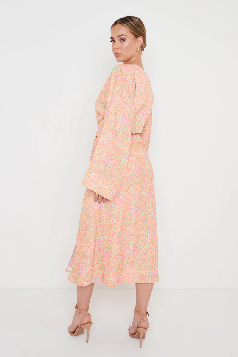 JOSEPHINE FLORAL KNOT DRAPE MIDAXI DRESS